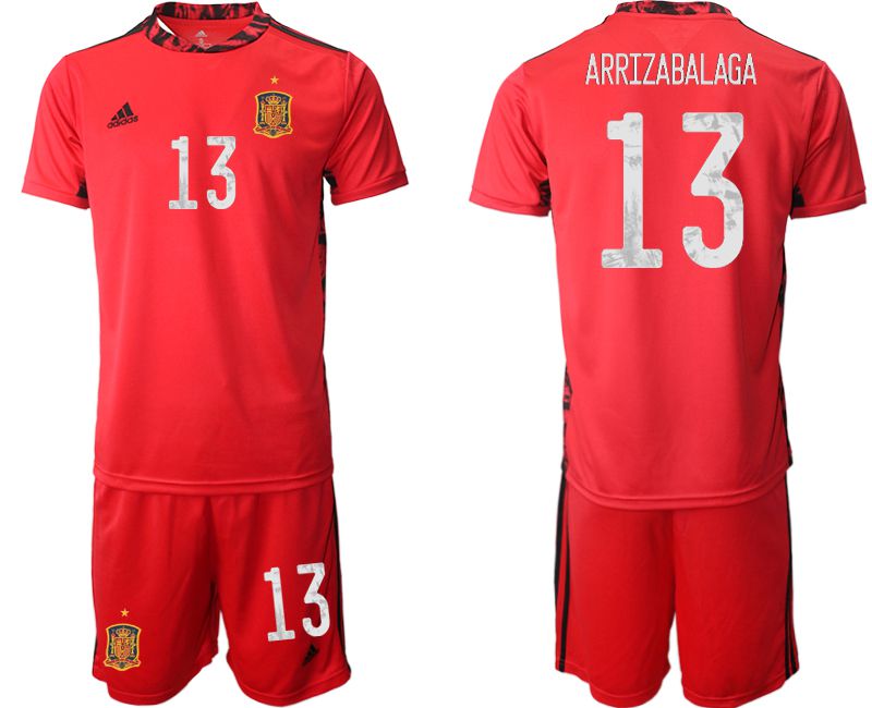 Men 2021 World Cup National Spain red goalkeeper #13 Soccer Jerseys